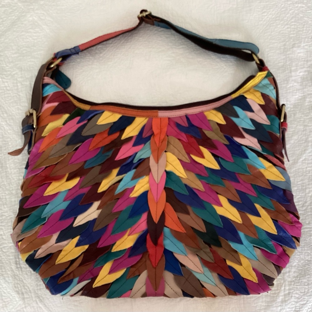 Large and colourful LEATHER HANDBAG Amen Ameri Leather